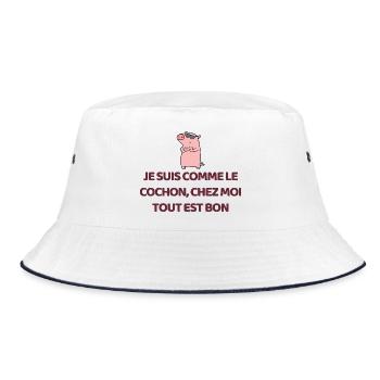 Schwein - Bucket Hat - Weiß/Navy - Vorne
