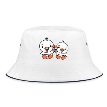 2 Enten Babies Baby Kinder Schnuller Windel Rassel - Bucket Hat - Weiß/Navy - Vorne
