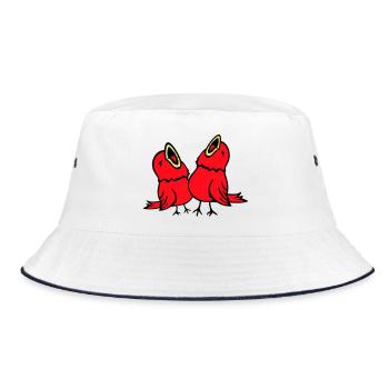 2 Wellensittiche Singvogel Spatz zwitschern Team - Bucket Hat - Weiß/Navy - Vorne
