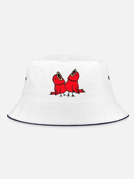 2 Wellensittiche Singvogel Spatz zwitschern Team - Bucket Hat - Weiß/Navy - Vorne