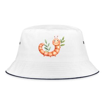 Cheerful larva with leaves against the background of plants - Bucket Hat - white/navy - Front