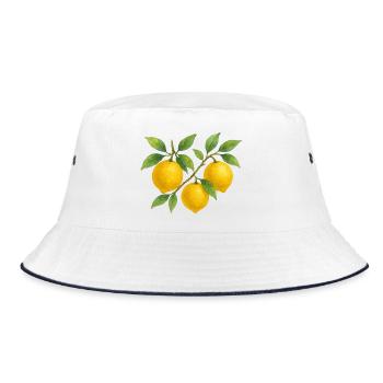 Lemon Branch Watercolor Design - Bucket Hat - white/navy - Front