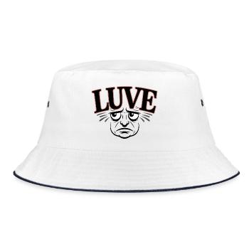 Ausdrucksstarke Katze mit Liebestypografie - Bucket Hat - Weiß/Navy - Vorne