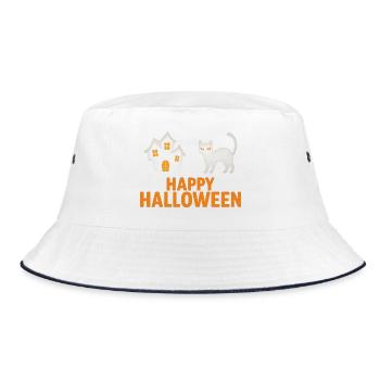 Halloween Katze und Spukhaus Design - Bucket Hat - Weiß/Navy - Vorne