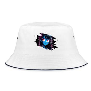Neon Anime Mädchen mit Glühenden Augen - Bucket Hat - Weiß/Navy - Vorne