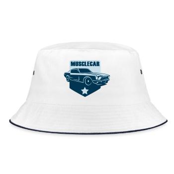 Muscle-Car-Abzeichen Retro-Schild - Bucket Hat - Weiß/Navy - Vorne