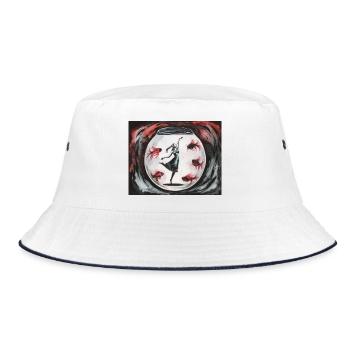 Tanz im Glasball: Mädchen und Goldfische - Bucket Hat - Weiß/Navy - Vorne