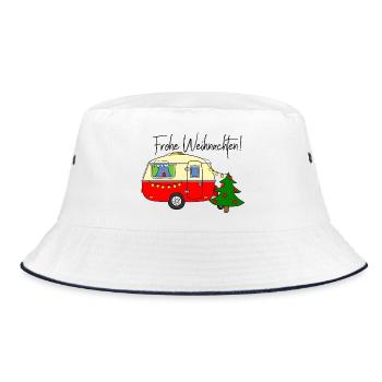 Frohe Weihnachten mit Wohnwagen - Caravan Camper - Bucket Hat - Weiß/Navy - Vorne