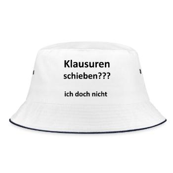Unispruch "Klausuren schieben" Geschenk, Studenten - Bucket Hat - Weiß/Navy - Vorne