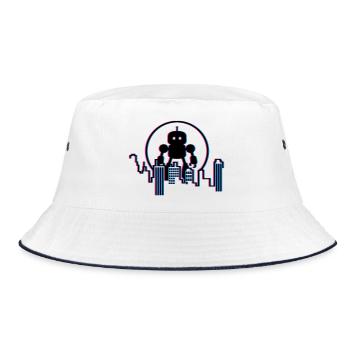 Robot City Skyline – 3D Sci-Fi Future Design - Bucket Hat - white/navy - Front