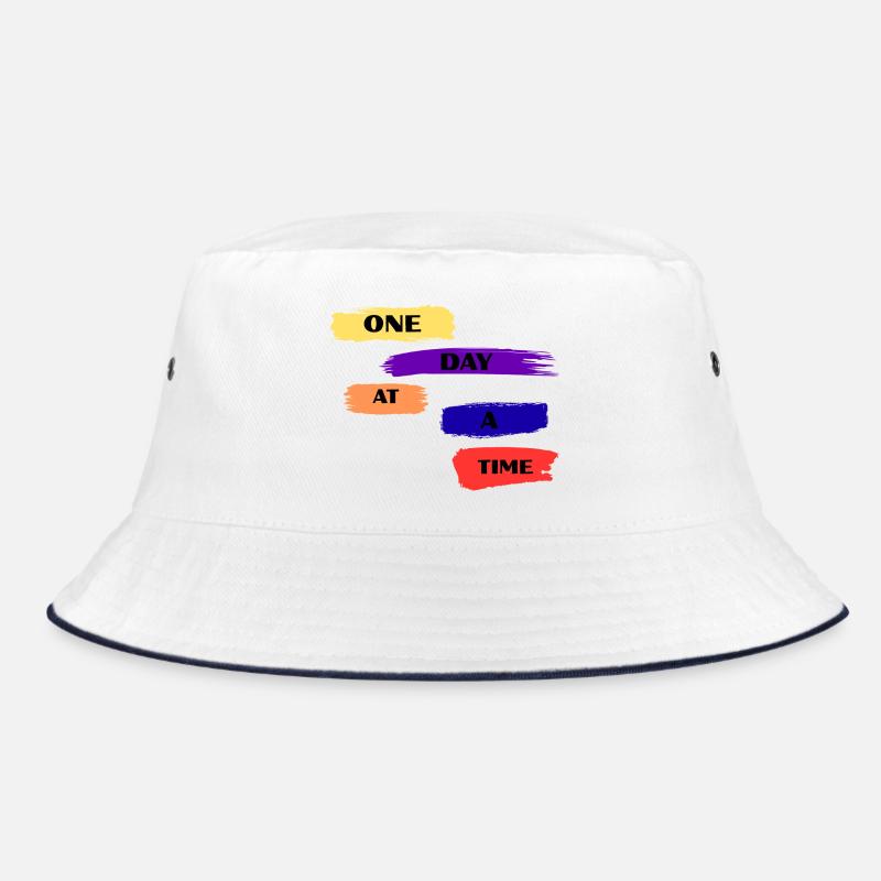 One Day At A Time Brush Quote - Bucket Hat - white/navy