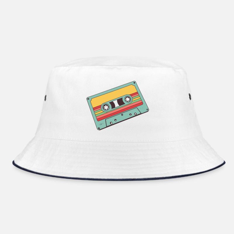 Retro Pastell Kassette - Bucket Hat - Weiß/Navy