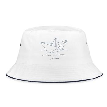 Origami Boot – Minimalistische Line Art Maritime I - Bucket Hat - Weiß/Navy - Vorne