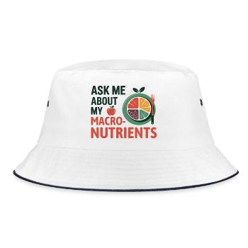 Frag mich nach meinem Makronährstoff-Ernährungsberater - Bucket Hat - Weiß/Navy - Vorne