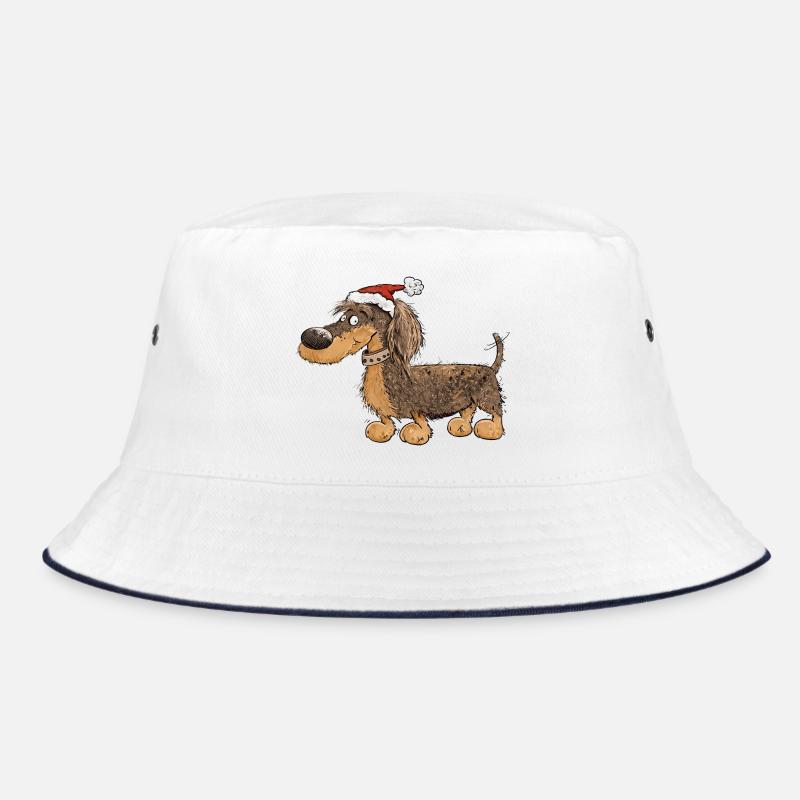 Lustiger Weihnachts-Dackel mit Mütze - Bucket Hat - Weiß/Navy