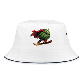 Superheld Wassermelone Auf Snowboard Action - Bucket Hat - Weiß/Navy - Vorne