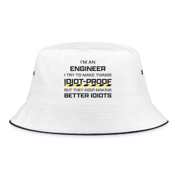 Engineer: making thinks idiot-proof - Bucket Hat - white/navy - Front