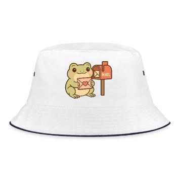Kawaii Frog with Letter – Cute Mail Frog - Bucket Hat - white/navy - Front