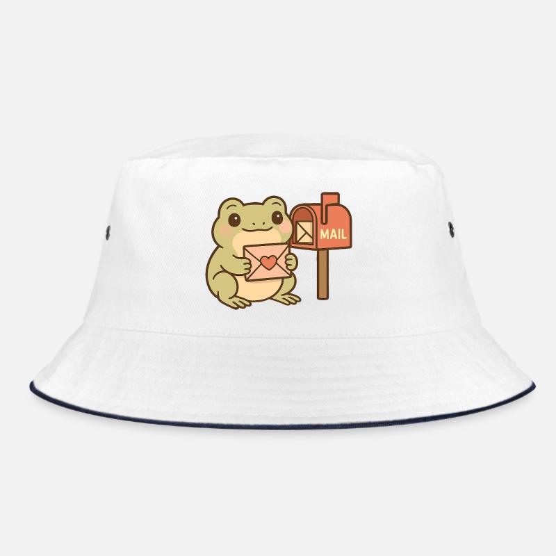 Kawaii Frosch mit Brief – Cute Mail Frog - Bucket Hat - Weiß/Navy