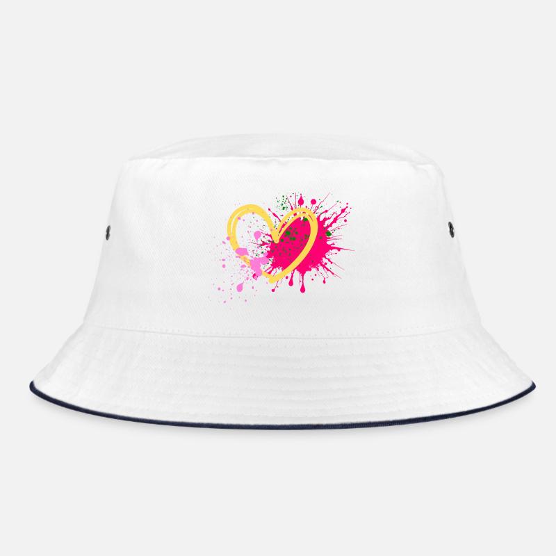 Farbherz Splatterkunst - Bucket Hat - Weiß/Navy
