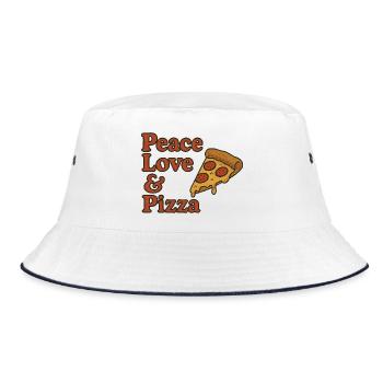 Peace Love Pizza Graphic Tee - Bucket Hat - Weiß/Navy - Vorne