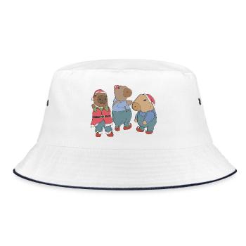Niedliches Weihnachts-Capybara-Trio im Weihnachtsmann-und-Elf-Outfit - Bucket Hat - Weiß/Navy - Vorne