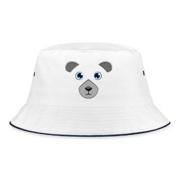 Cute Cartoon Polar Bear Face Blue Eyes Arctic Anim - Bucket Hat - white/navy - Front