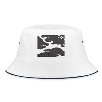Gray Seigaiha – Japanese Wave Pattern  - Bucket Hat - white/navy - Front