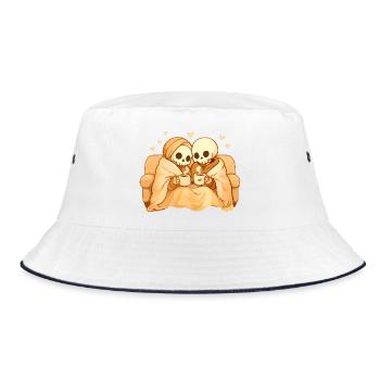 Cozy Skeleton Couple on Sofa – Warmth & Closeness - Bucket Hat - white/navy - Front