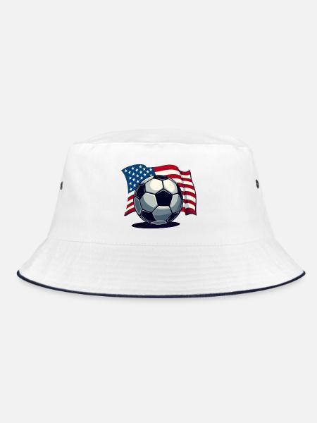 WM USA Fussball Fußballer Amerika Flagge - Bucket Hat - Weiß/Navy - Vorne