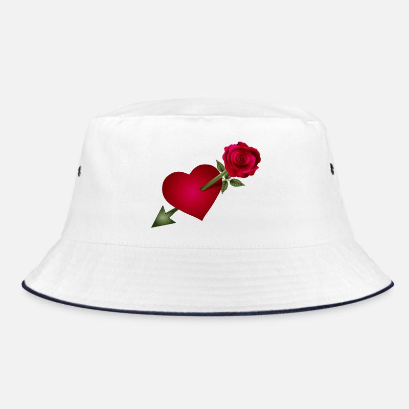 Rote Rose trifft Herz mit Pfeil Illustration Bucket Hat