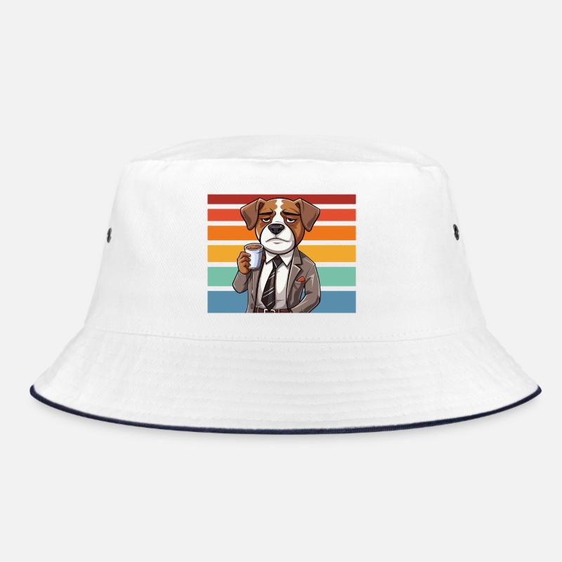 Un chien en costume devant des rayures rétro - Bob - blanc/marine