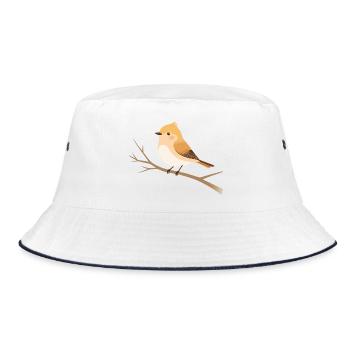 Kleiner Vogel auf Ast Naturillustration - Bucket Hat - Weiß/Navy - Vorne
