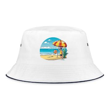 Beach vacation cartoon with umbrella - Bucket Hat - white/navy - Front