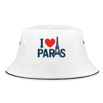 Ich liebe Paris und den Eiffelturm - Bucket Hat - Weiß/Navy - Vorne