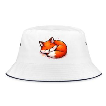 Schlafender Fuchs - Bucket Hat - Weiß/Navy - Vorne