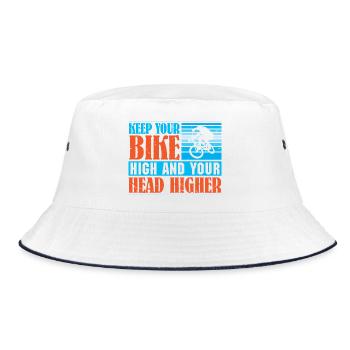 Mountainbike Mountain Bike Spruch MTB Downhill - Bucket Hat - Weiß/Navy - Vorne