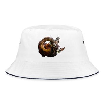 Mufflon Kopf mit farbigem Horn Design - Bucket Hat - Weiß/Navy - Vorne