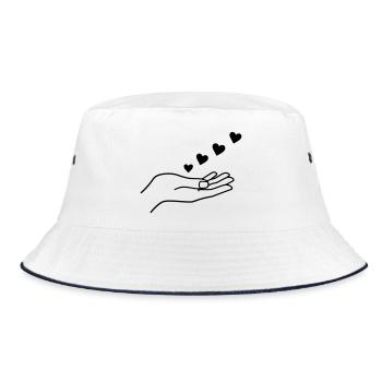 Hand With Floating Hearts Minimal Line Art - Bucket Hat - Weiß/Navy - Vorne