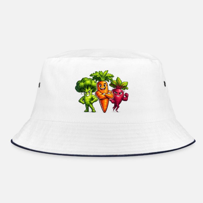 Strong vegetable team – broccoli, carrot & beetroot Bucket Hat