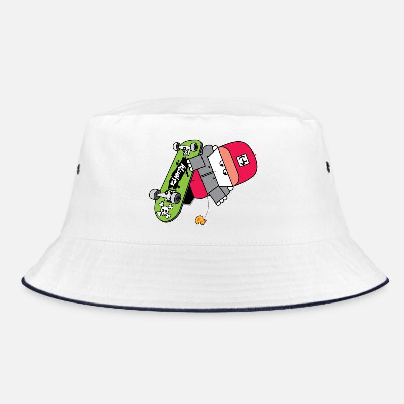 Neon Skate Panda Grafik - Bucket Hat - Weiß/Navy
