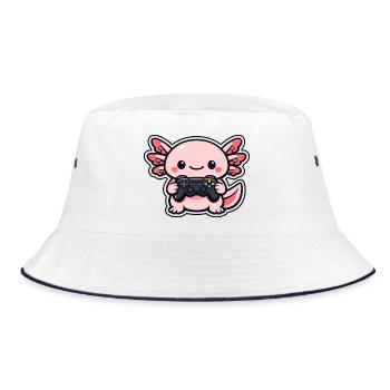 Kawaii axolotl with controller - Bucket Hat - white/navy - Front