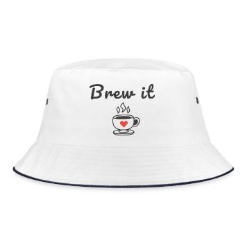 Brew It Coffee Zitat niedliches, minimalistisches Tassendesign - Bucket Hat - Weiß/Navy - Vorne
