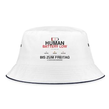 Human Battery Low Kaffee Humor - Bucket Hat - Weiß/Navy - Vorne