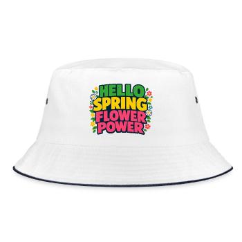 Hello Spring Flower Power Spring Saying - Bucket Hat - white/navy - Front