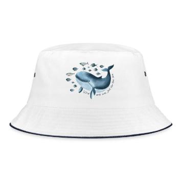 Freiheit für Hope- blauer Wal mit Fischschwarm - Bucket Hat - Weiß/Navy - Vorne