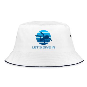 Taucher-Silhouette in blauen Streifen - Bucket Hat - Weiß/Navy - Vorne