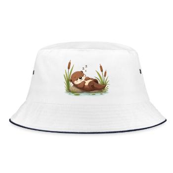 Sleeping Otter at the Pond Cute Animal Motif - Bucket Hat - white/navy - Front