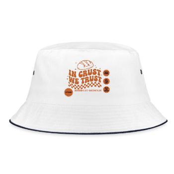 Sauerteig in der Kruste vertrauen wir der Brotbackzeit. - Bucket Hat - Weiß/Navy - Vorne