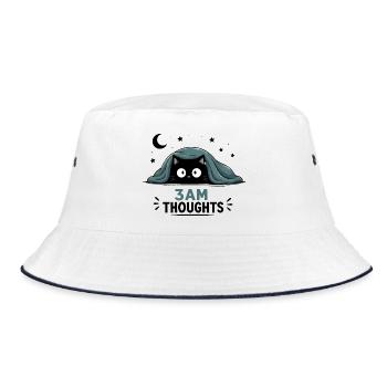 3AM Thoughts Lustige Schwarze Katze Unter Decke - Bucket Hat - Weiß/Navy - Vorne